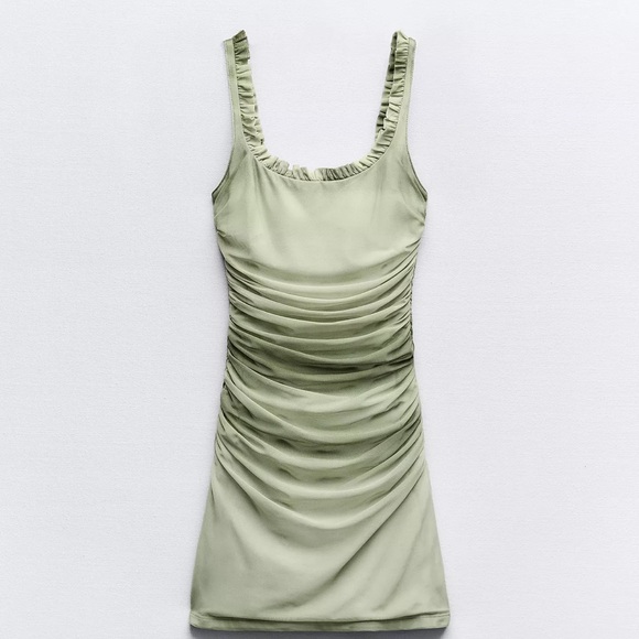 Zara Dresses & Skirts - Zara Olive Green Ruched Mini Dress